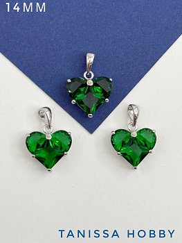 Подвеска сердце фианит зеленый 14мм, родий, Ю314