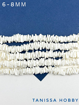 Ракушечник бусины фриформ, белый, 6-8мм, нить, ПМ110