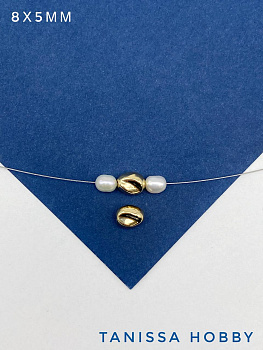 Разделитель бусина мятый металл, 8х5мм, позолота, Р823