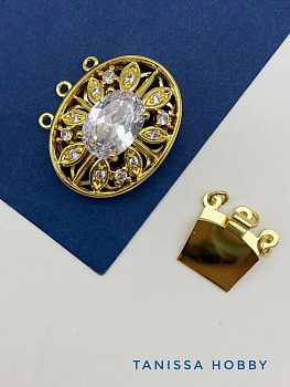 Замок карабин для многорядного колье на 3 нити, позолота, Д084