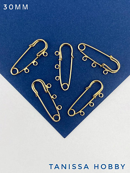 ОПТ Брошь булавка 30мм, 3 петельки, позолота, 5 ШТУК, ОПТ057