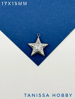 Подвеска звезда с фианитом, 17х15мм, сталь, Ч716