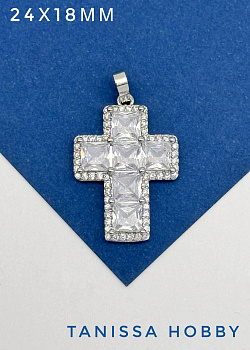 Подвеска крест с фианитами, родий, А625