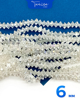 Хрусталь Биконус, плоский, прозрачный АВ, 6мм, нить, Х344