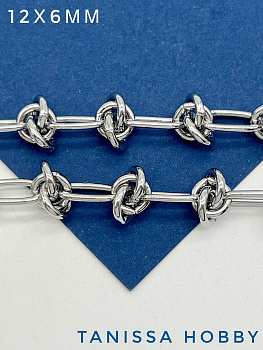 Цепочка овалы вензель узел, 12х6мм, родий, 50СМ, СН176