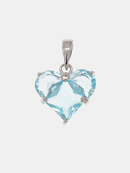 Подвеска сердце фианит голубой 14мм, родий, Ю306