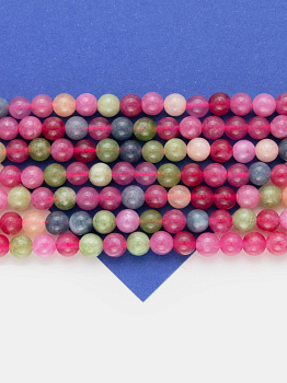 Кварц тонированный, цветной микс, розовый, зеленый, голубой, 6мм, нить, Б358