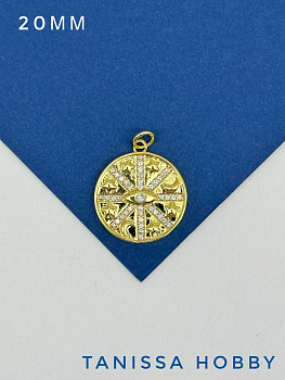 Подвеска монетка глаз и звезды, позолота, С320