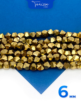 Гематин гематит бусины алмаз многогранник, 6мм, золото, нить, ГТ137