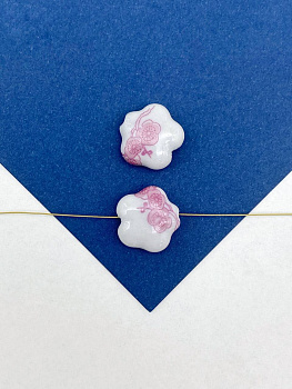 Бусина фарфоровая, керамика, 14мм, цветок, розовый, штука, П262