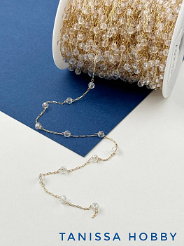 Цепочка тонкая с хрустальными прозрачными ронделями, 50см, позолота, СН201