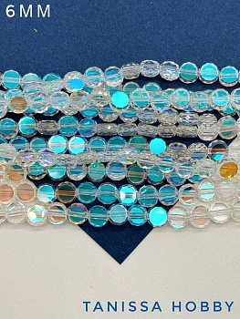 Хрусталь диск, круглый плоский, прозрачный ультра АВ, 6мм, нить, Х314