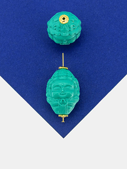 Бусина Мудрец, натуральная бирюза, 23х16мм, позолота, Б049