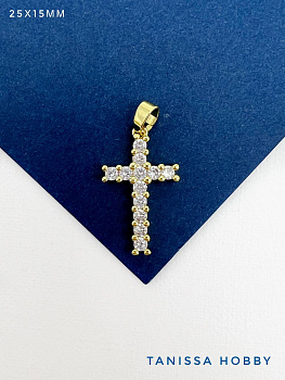 Подвеска крест с фианитами 25х15мм, позолота, Д311