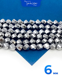 Гематин гематит бусины круглый многогранник, 6мм, нить, ГТ131