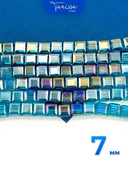 Хрусталь Куб, квадратный, голубой АВ, 7мм, 10 штук, Х378