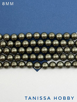 Жемчуг Майорка, зеленый хаки, Dark Green, 8мм, нить, МА218