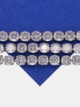 Стразовая лента цепочка, 4мм прозрачный, родий, 10см, СТ042