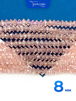 Хрусталь Биконус, плоский, розовый АВ, 8мм, нить, Х355