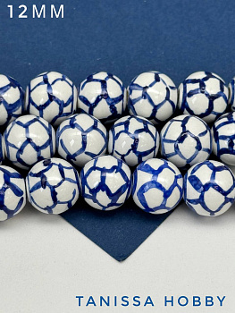 Бусина фарфоровая, 12мм, кракле, синий, штука, П065