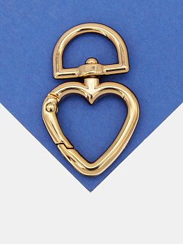 Карабин сердце, основа для брелка, позолота, КР010
