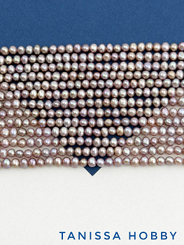 Жемчуг круглый яйцо, культивированный, сиреневый розовый, 4мм, ААА, нить, Ж045