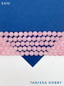 Розовый кварц яркий, бусины круглые 6мм, нить, Б254