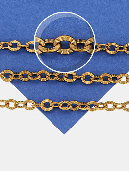 Цепочка якорная овалы огранка, 4,5х4мм, сталь, позолота, 50см, Ч841