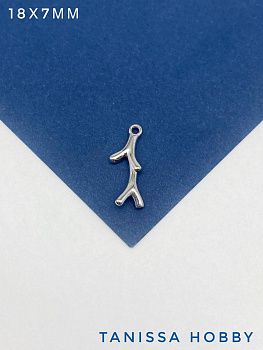 Подвеска коралл, 18х7мм, родий, А706