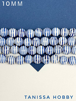 Бусина фарфоровая, 10мм, полоска, синий, штука, П094