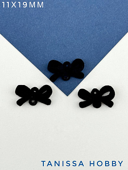Коннектор плюшевый бантик, черный бархат, Ю025