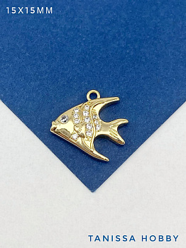 Подвеска рыба с фианитами 15х15мм, позолота, Ю822