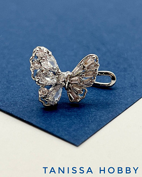 Кафф бабочка с фианитами, родий, Е213