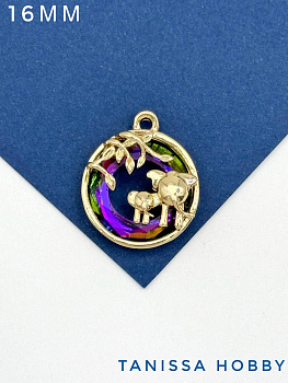 Подвеска Слон и слоник, рондель Vitral medium, позолота, Д136
