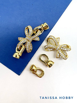 Карабин застежка 40х15мм бантик, позолота, К729