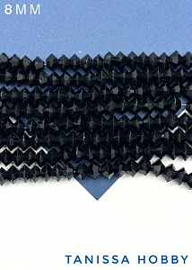 Хрусталь Биконус, плоский, черный, 8мм, нить, Х360
