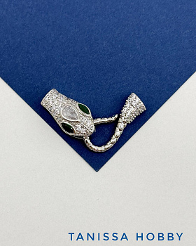 Концевик карабин змея с фианитами, родий, А002