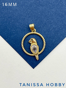 Подвеска попугай, птица, позолота, Р409