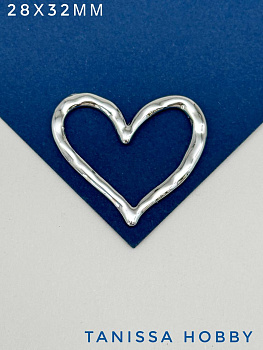 Коннектор для браслета, сердце, 28х32мм, глянцевый родий, Ш129