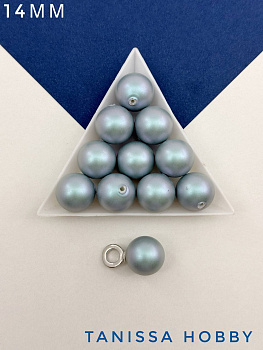 Жемчуг Майорка, полупросверленный, круглый, голубой матовый, 14мм, МА086