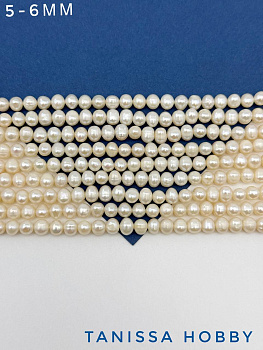 Жемчуг натуральный культивированный, круглый, яйцо, 5-6мм, А, нить, Ж058
