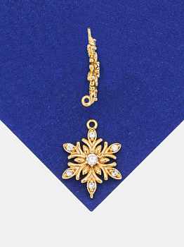 Коннектор снежинка с фианитами, 13х18мм, позолота, А108