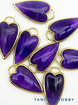 Подвеска вытянутое сердце, аметист, позолота, Б327