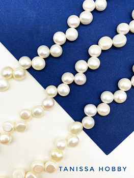 Жемчуг круглый, плоский (культивированный), АА, 7-8 мм, 1/2 нити, Ж070