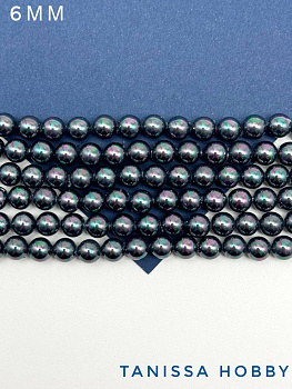 Жемчуг Майорка, круглый, черный радужный, 6мм, нить, МА018