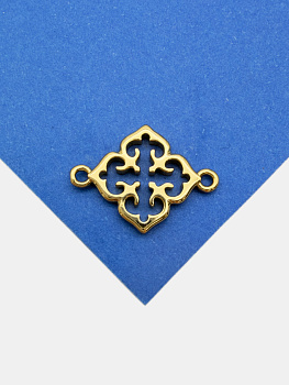 Коннектор клевер этно узор, 17мм, позолота, Р634