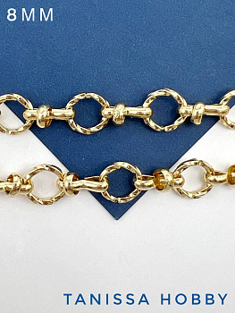 Цепочка витые круги, 8мм, позолота, 50см, СН183