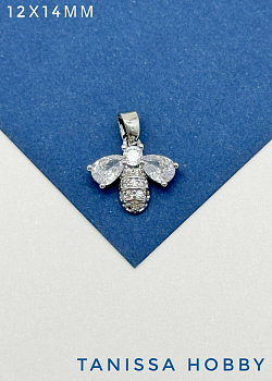 Подвеска пчела с фианитами, родий, Р606