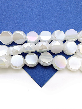 Хрусталь диск, круглый плоский, белый опал АВ, 8мм, нить, Х521