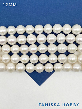 Жемчуг натуральный культивированный, круглый, 12мм, ААА, ювелирное качество, нить, Ж180